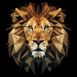 Lion Head In Full-color Low Poly Triangle Vector Art. Abstract Polygonal Illustration Of The Geometric Lion Head.