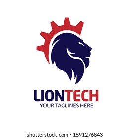 lion head and gear logo,Lion Engineering Logo, lion's head forming a gear in a modern style