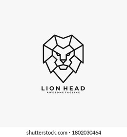 Lion Head Geometric Line Illustration Vector Logo.