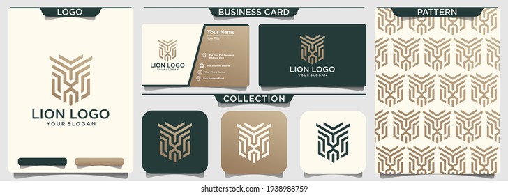 Lion Head Geometric Line Illustration Vector Logo.