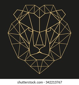 Lion head geometric lines silhouette isolated on black background vintage vector design element illustration