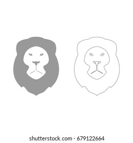 Lion head grey set icon .