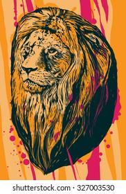 Lion head. Grunge vector illustration
