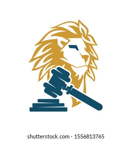 Lion Head Hammer Law Logo Design Symbol Template Vector Isolated
