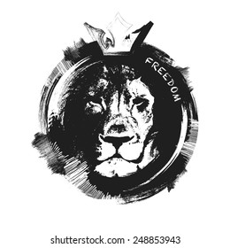 lion head. hand drawn. Grunge vector illustration