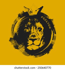 lion head. hand drawn. Grunge vector illustration