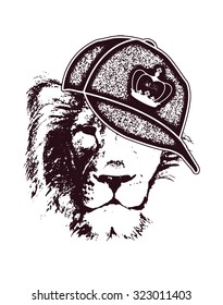 lion head. hand drawn. Grunge vector illustration (ONE COMPOUND PATH)