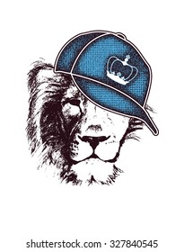 Lion head. Hand drawn. Grunge vector illustration (two compound paths, two colors)