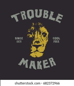 Lion head. Hand drawn Illustration with typo for t shirt and other uses. Vector illustration.