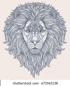 Lion head hand drawn in lines isolated on white background. Decorative doodle vector illustration. Perfect for postcard, poster, print, greeting card, t-shirt, phone case design