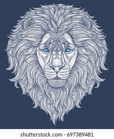 Lion head hand drawn in lines. Decorative doodle vector illustration. Perfect for postcard, poster, print, greeting card, t-shirt, phone case design