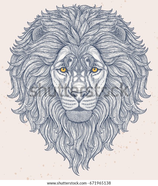 Lion head hand drawn in lines isolated on white background. Decorative