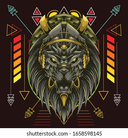 lion head with headset music and scared geometry background