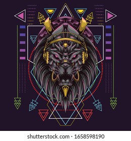 lion head with headset music and scared geometry background