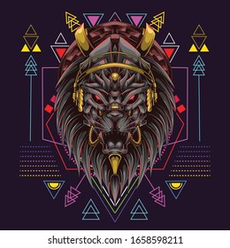 lion head with headset music and scared geometry background