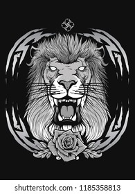 lion head with heraldic background
