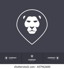 Lion Head for Heraldic or Mascot Design. Logo Template on Dark Background