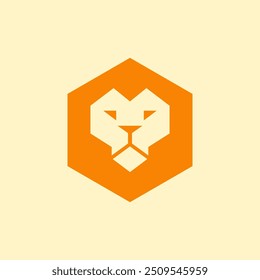 lion head hexagon logo design flat vector