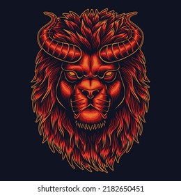 Lion head horned red illustration can be used and printed for various uses