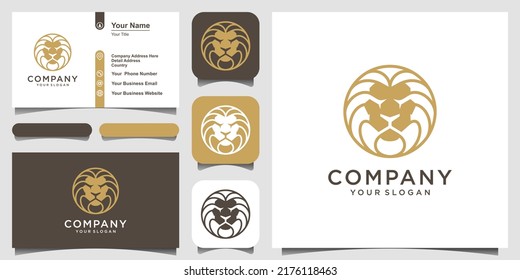 Lion head icon with circle concept luxurious logo design illustration template