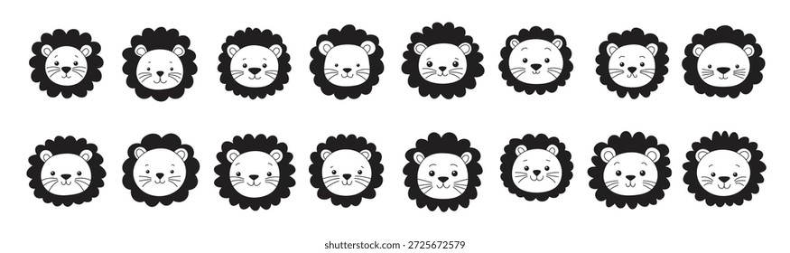 Ilustración de conjunto de iconos de cabeza de león