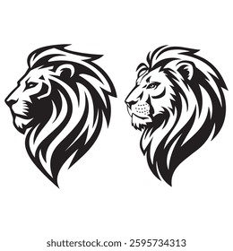 Lion head icon set on a white background
