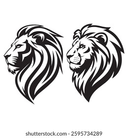Lion head icon set with a white background