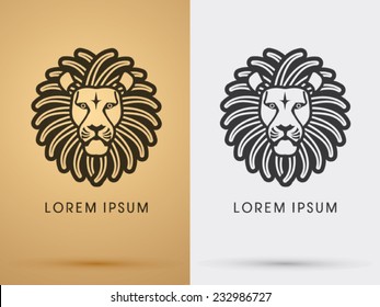 Lion head icon, symbol, logo, Vector. On gold background