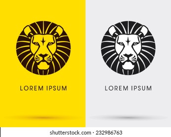 Lion head icon, symbol, logo, Vector. On yellow background