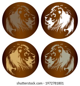 Lion Head Icon Vector Illustration. Lion Portrait Isolated On The Button
