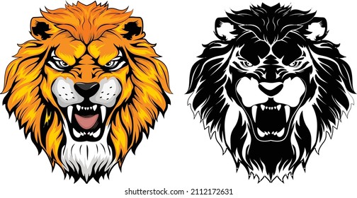 Lion Head Icons Colored Black White Stock Vector (Royalty Free ...