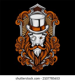 lion head illustration with awesome background