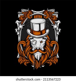 lion head illustration with awesome background