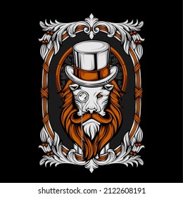 lion head illustration with awesome background