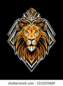 Lion Head Illustration with Geometric Badge Colored