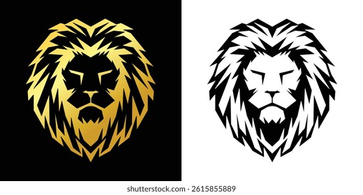 Lion Head Illustration in Gold and Black Dual Style