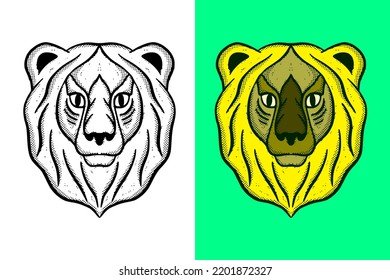 Lion head Illustration hand drawn cartoon vintage style vector