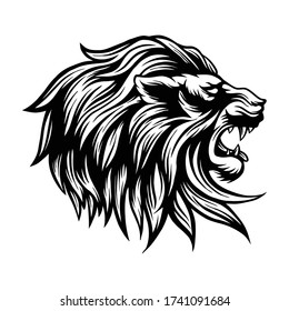 Lion head illustration isolated in white background.