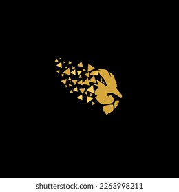 Lion head illustration logo with abstract triangle splash effect