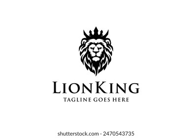 Lion Head Illustration Logo Design. Premium King Vector Illustration. Inspiration for a Modern Lion Head with a Crown on Top.