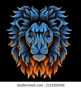 Lion Head Illustration in neon color style