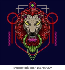 lion head illustration with sacred geometry