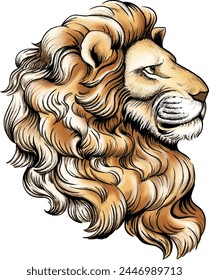 Lion head illustration, Side face