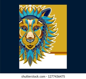 Lion head illustration, t-shirt graphics, vectors, typography - Vector 