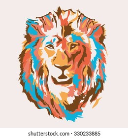 Lion head illustration, t-shirt graphics, vectors, typography