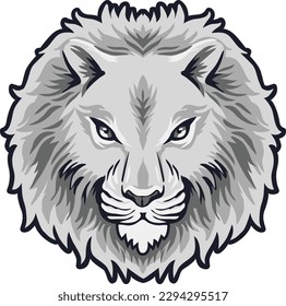 Lion Head Illustration Vector. Color  BW