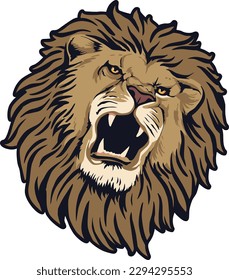 Lion Head Illustration Vector. Color  BW