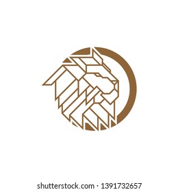 Lion Head inside circle Logo Design Template. Gold, emblem vector isolated on white background