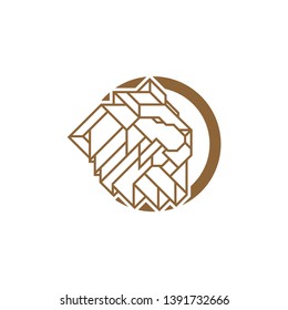 Lion Head inside circle Logo Design Template. Gold, emblem vector isolated on white background