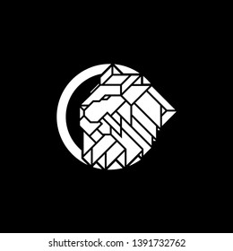 Lion Head inside circle Logo Design Template. Emblem vector isolated on black background